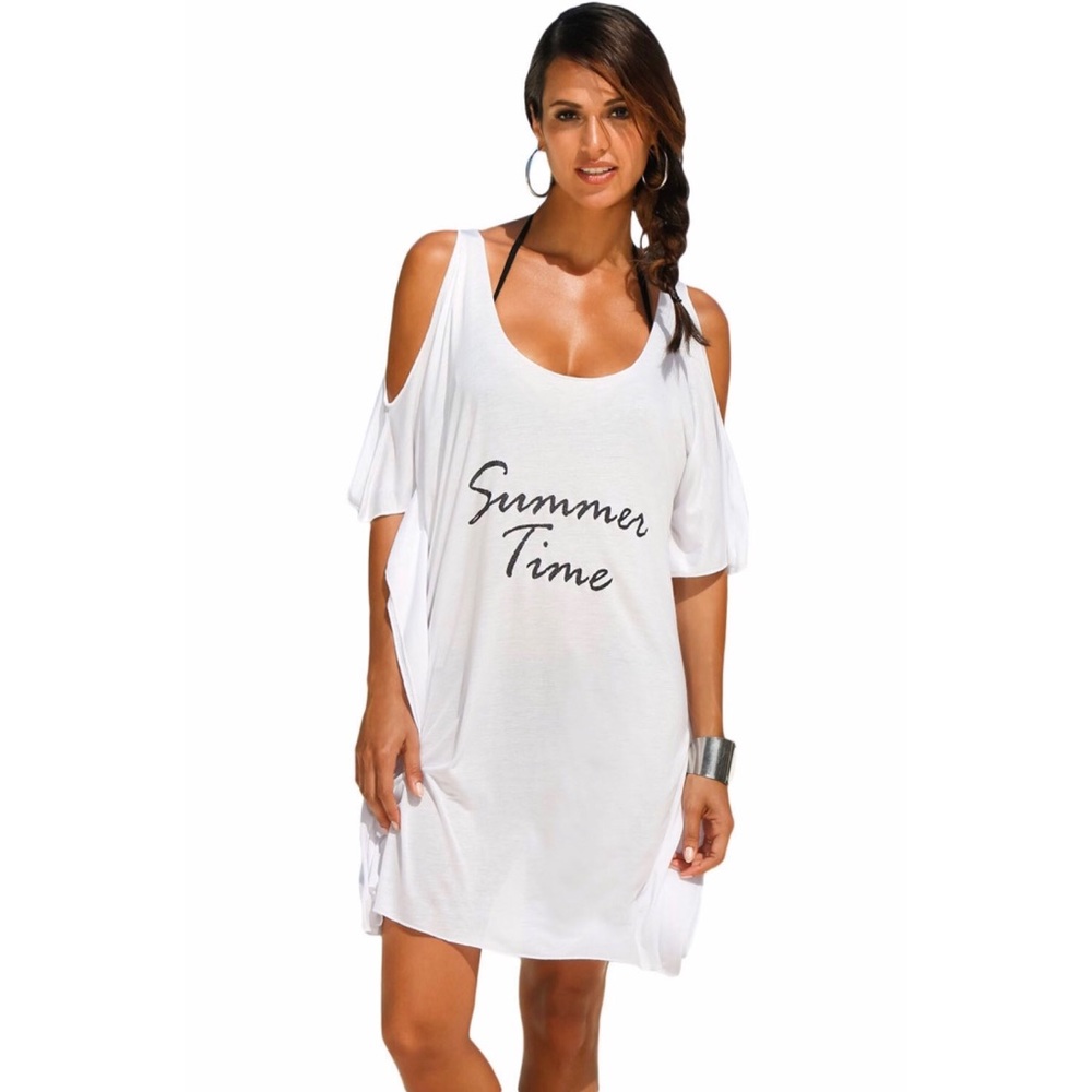 WHITE COVER UP SUMMER TIME BEACHWEAR BIKINI DRESS Pool Shirt CU7109